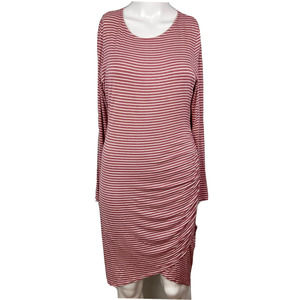 AJ My Amelia‎ James Dress Womens Sz L Pink White Striped Knit Ruched Bodycon